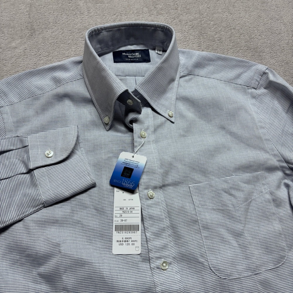 Makers Shirt Kamakura Mens White Blue Micro Stripe Dress Shirt 15.5 34.5 JAPAN
